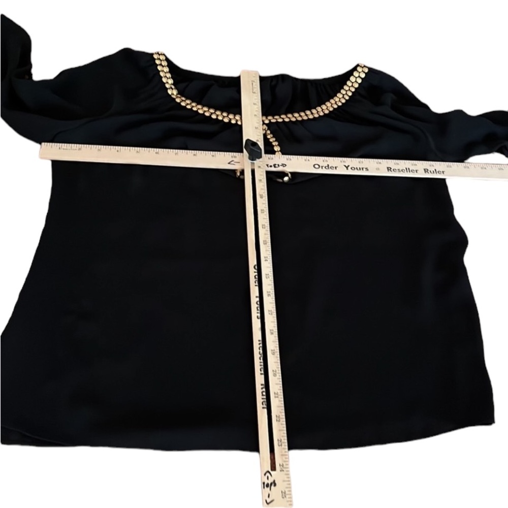 Micheal Kors size XL black semi sheer pheasant top long sleeve gold studs - Picture 5 of 13